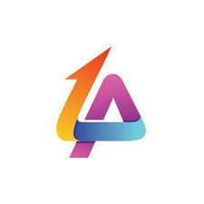 the letter a with an arrow inside it is shown in this logo design for a company