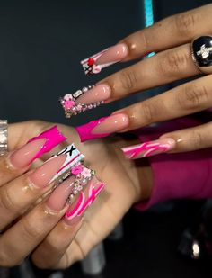 Long Things, Xl Nails, Wigs Hairstyles, Medium Nails, Galaxy Nails, Colored Acrylic Nails, Nails Design With Rhinestones, Cute Acrylic Nail Designs, French Tip Acrylic Nails