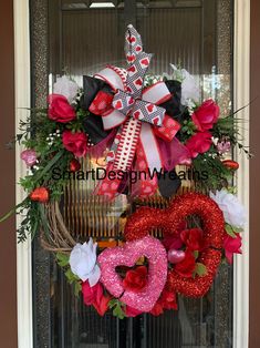 a valentine's day wreath on the front door