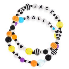 PRICES MAY VARY. Halloween multilayer colorful beaded matching bracelets, with pretty personalized eye-catching colors and cute Halloween initial letter beads of SALLY, a great accessory couple bracelets for relationships. Bohemian funny stackable bracelets, featuring JACK beads, black and white skeleton designs, easy to match with any outfit for Halloween parties. Stretch bracelets elastic layering relationship bracelets: 7inches, 2pieces. Perfect for stacking, great for holiday wearing. Conven Beaded Halloween, Relationship Anniversary, Relationship Bracelets, Couples Bracelets, Halloween Matching, Halloween Bracelet, Halloween Beads, Halloween Costume Contest, Clay Bracelet