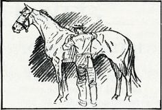 a drawing of a man standing next to a horse