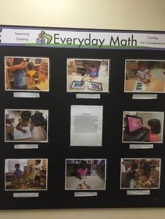 a bulletin board with pictures and instructions for everyday math