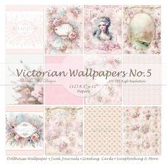 the victorian wallpapers no 5 is shown in pink, white and blue colors