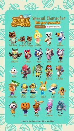 an animal crossing character poster with all the characters in each one's own avatar