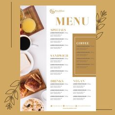 a menu with coffee and pastries on it