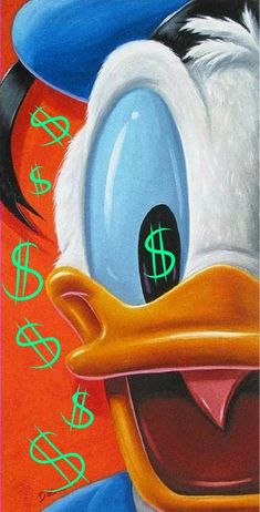 a close up of a painting of a donald duck