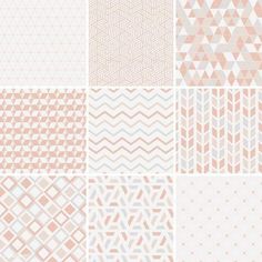 six different geometric patterns in pink and grey tones, each with an interesting design pattern