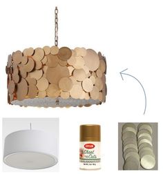 a chandelier with lots of coins on it and some paint next to it