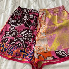 New Never Worn But Took Tags Off Super Comfy Satin Colorful And Very Patterned Fun For Vacay Satin Shorts, Zara Shorts, Pink Red, High Waist, Zara, High Waisted, Satin, Womens Shorts, Tags