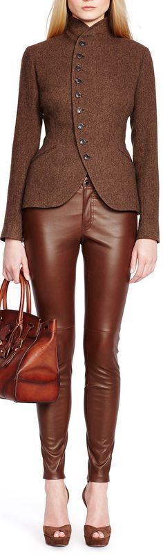 Brown Leather Pants, Women's Jackets, Riding Outfit, Mode Inspiration, Wool Jacket, Leather Fashion, Kids Clothing, High Fashion, Style Me