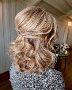 Half-Up Bouffant Hairstyle for Medium Hair Updos For Medium Length Curly Hair, Special Occasion Hairstyles Medium, Mob Makeup, Groom Hair, About Mother, Madison Wedding