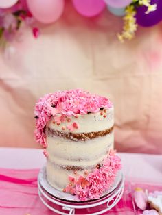 A semi naked cake with touches of butterlflies and florals is such a dream for your baby girl's birthday. I made this for my daughter and she loved it! Classy Tea Party, Semi Naked Cake, Tea Party Cake, Vintage Tea Party, Floral Cake, Party Cake, My Daughter, A Dream