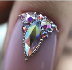 Jewel Placement On Nails, Nail Designs Stones, Nails With Stones Rhinestones, Nail Gem Ideas