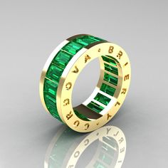 Luxurious and rich, the new Mens Modern 14K Yellow Gold Emerald Channel Cluster Infinity Wedding Band R174-14YGEM evokes absolute perfection, character and elegance. Includes: * 1 x over 8 grams TW of casted solid 14K yellow gold mounting ring size 9.0 (sizable) * 16 ~ 18 x emerald cut 0.050 ~ 0.60 carat (approx 10.00 CTW) laboratory grown emerald stones * Custom two sided signature text (can be changed) * Deluxe jewelry box Features: * Style: Modern, Ultra Modern, Art Masters * Suggested Retail Art Masters Jewelry, Wedding Ring Images, Victorian Style Wedding, Infinity Wedding Band, Mens Ring Designs, Bracelet Emerald, Dainty Wedding Ring, Infinity Wedding, Alternative Wedding Rings