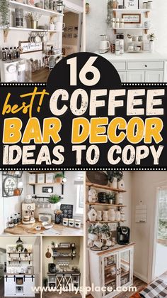 coffee bar ideas, coffee bar decor, coffee station decor, coffee station ideas, coffee bar design Bar Shelves Ideas, Bar With Floating Shelves, Coffee Station Decor, Coffee Bar Ideas Kitchen Counter, Coffee Station Ideas