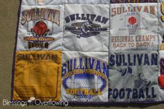 a quilted blanket with various sports logos on it