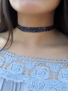 "Layered Choker, Blue Choker, Choker Necklace, Suede Leather Choker, Delicate Choker, Triple Choker, Fashion Choker, Dainty choker, Trendy ❤ BUY ANY 2 ITEMS ANS GET 15% OFF!! (USE COUPON CODE '15OFF') ❤ ❤ BUY ANY 4 ITEMS ANS GET 20% OFF!! (USE COUPON CODE '20OFF') ❤ ❤ BUY ANY 6 ITEMS AND GET 25% OFF!! ((USE COUPON CODE '25OFF') ❤ Complete any outfit with this unique gorgeous fashionable and trendy elegant choker necklace ! Made from 3 layers of 3mm suede leather cord decorated with little acryli Elegant Choker, Delicate Choker, Blue Choker, Dainty Choker, Layered Chokers, Choker Style, Leather Chokers, 3 Layers, Leather Cord