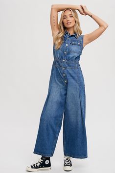 Unleash your style with our Let it Rock Denim Jumpsuit! A perfect blend of classic denim and a rocking jumpsuit. Details: Sleeveless Button front Pockets, Wide leg bottom Cami Crop Top, Shoe Gifts, Crop Top Blouse, Denim Jumpsuit, Dress Romper, New Arrival Dress, Denim Pant, Short Pants, Your Style