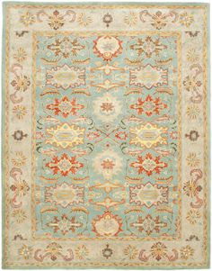 Safavieh Heritage Hg734a Light Blue / Ivory Area Rug Light Blue Rug, Rug Direct, Light Blue Background, Rug Beige, Handmade Lighting, Traditional Interior, Heritage Collection, Ivory Rug, Blue And Orange