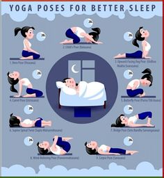 a woman doing yoga poses for better sleep with the instructions on how to do it