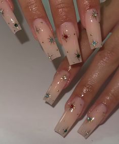 Nail Ideas With Cross Charms, Celestial Nails Square, 19th Birthday Nails Ideas Short, Gems On Nails Ideas, Scorpio Birthday Nails Designs, Sagittarius Nail Ideas, Saltburn Nails, Birthday Nails December, 22nd Birthday Nail Ideas