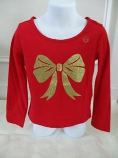 Girls Shirt Red w/ Gold Sparkle Bow  Brand New with Tags Size XS (4-5) Long Sleeve Holiday Shirt Very Pretty Gold Sparkle Bow on Front Machine Wash Cold/Tumble Dry Cold Measurements: Length            15" Chest              11" Arm Length     16-17" From smoke and pet free environment Sorry, will ship to U.S. only. Additional shipping will apply if you live outside of the Continental U.S.  Please email me first. In hand and ready to ship Return Policy: You may return items within 14 days of purc Red Long Sleeve Holiday Shirt, Sparkly Christmas Tshirts, Red Crew Neck Holiday T-shirt, Cheerleading Glitter Print Crew Neck T-shirt, Festive Red Holiday T-shirt, Gold Sparkle, Holiday Shirts, Girls Tshirts, Shirts For Girls