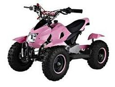 a pink four - wheeler is shown on a white background