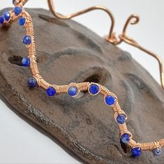 Nwot Handmade Copper Bangle Bracelet Wire Wrapped With Tiny Vibrant Blue Lapis Gemstone Beads, And Wire Wrapped Labradorite Dangle. Inside Circumference Measures Approx. 7 1/2". Handcrafted With Love By Me