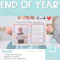 the end of year letter to students is displayed in front of a desk with a blue background