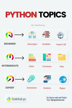 an info sheet with different types of logos and symbols on it, including the words python topics