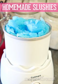 homemade slushies in a food processor with text overlay