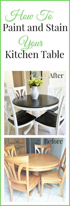 the before and after pictures of a kitchen table makeover with chalk paint and stain