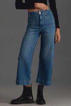 Cropped Boyfriend Jeans, High Rise Wide Leg Jeans, Cropped Wide Leg Jeans, Anthropologie Jeans, Blue Fits, Cropped Flares, Slim Straight Jeans, Denim Flares, Back Patch