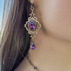 Luxury Elegant Amethyst Crystal Necklace, Luxury Purple Elegant Crystal Necklaces, Luxury Purple Crystal Elegant Necklace, Luxury Formal Amethyst Jewelry, Luxury Amethyst Wedding Jewelry, Luxury Ornate Purple Necklace, Luxury Ornate Purple Jewelry, Luxury Victorian Purple Jewelry, Luxury Amethyst Jewelry For Evening