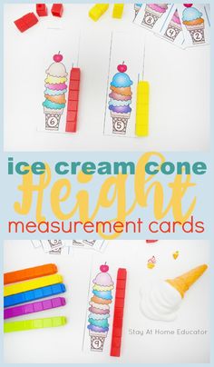 an ice cream cone and measurement cards with the words ice cream cone