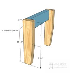 a wooden table with measurements for the legs