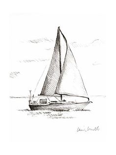 a drawing of a sailboat on the water