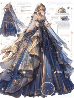 the dress is designed to look like a woman's gown with gold stars on it