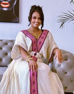 Simple and elegant habesha dress Habesha Traditional Dresses, Habesha Clothes, Eritrean Dress, Ethiopian Wedding, Ethiopian Clothing, Habesha Dress, Ethiopian Traditional Dress, Ethiopian Women, Fly Fits