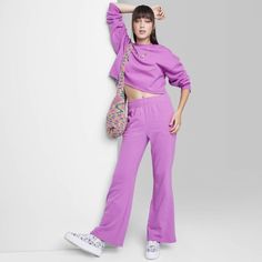 Women's High-rise Wide Leg French Terry Sweatpants - Wild Fable™ : Target Comfortable Pink Bottoms For Fall, Comfortable Pink Fall Bottoms, Spring Loungewear Sweatpants With Elastic Waistband, Spring Loungewear Joggers With Pull-on Style, Full-length Sweatpants For Spring Leisure, Cotton Sweats With Elastic Waistband For Spring, Spring Stretch Sweatpants With Elastic Cuffs, Spring Full Length Sweatpants For Loungewear, Spring Activewear With Elastic Waistband For Loungewear