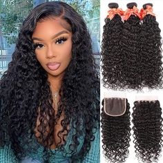 PRICES MAY VARY. 💎Hair Material:100% Brazilian Virgin Human Hair Bundles Cut Directly From One Donor-Higher Quality,Shiny&Bouncy,Soft &Thick,Healthier And More Natural,Looking Just like Your Own Hair 💎Hair Texture:Water Wave Bundles and Closure,10A Wet and Wavy Bundles with Closure,Ocean Curly Bundles with Free Part Closure Human Hair Extensions,Natural Black Color 💎Water Wave Bundles Length&Weight:8-28inch,95-105g/Bundle,180% Density,Hand Tied;Machine Double Weft to Prevent Hair Shedding,No Wet And Wavy Sew In With Closure Curly Hair, Wet And Wavy Sew In, Water Wave Weave, Wavy Bundles, Curly Bundles, Brazilian Hair Bundles, Bundles With Closure, Hair Shedding, Color Water