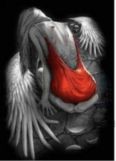 Fallen Angel Tattoo, Broken Wings, Charcoal Drawings, White Wings, Chicano Art