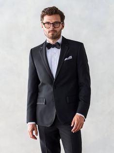 Turn heads with this black notch lapel tuxedo inspired by the traditional ivy league rowing blazer with silk grosgrain ribbon on the edge of the lapels, closure, and pockets. Includes jacket and pants. Pants are available in classic and slim fits. 100% super-fine Italian merino wool Two-button closure Notch lapels with Suit Prom, Black And White Tuxedo, Spring Formal, French Cuff Shirts, White Tuxedo, Dress Suits For Men, Black Tux, Tuxedo Pants, Delta Zeta