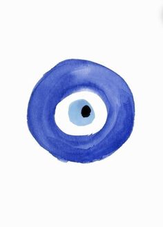 an eyeball painted in blue on a white background