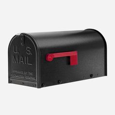 a black mailbox with the letter u s mail on it's front and side