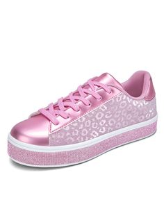 Pink  Collar  PU Leather Geometric,Plants  Embellished   Women Shoes Pink Rhinestones Sneakers In Synthetic, Pink Embellished Sneakers With Round Toe, Pink Low-top Bling Sneakers, Pink Bling Low-top Sneakers, Pink Embellished Low-top Sneakers, Pink Embellished Round Toe Sneakers, Pink Embellished Sneakers For Party, Party Sneakers With Bling And Lace-up, Party Sneakers With Bling And Lace-up Design