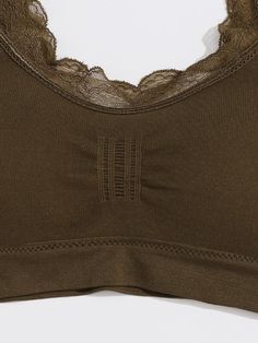 Style: Elegant Style: Elegant Color: Mocha Brown Pattern Type: Plain Type: A Piece Details: Contrast Lace Bra Type: Bralettes Chest pad: Yes.can be removed Material: Lace Composition: 90% Nylon. 10% Spandex Fabric: Slight Stretch Brown Stretch Crop Top With Built-in Bra, Fitted Seamless Brown Bra, Elegant Color, Brown Pattern, Bra Types, Mocha Brown, Sweater Set, Type A, Style Elegant