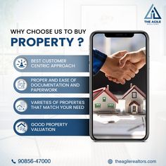 an advertisement for the real estate company showing two hands shaking over a house and another hand holding