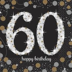 a black and gold 60th birthday card with the number sixty on it's side