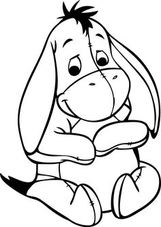 winnie the pooh sitting down with his legs crossed and eyes closed, in black and white